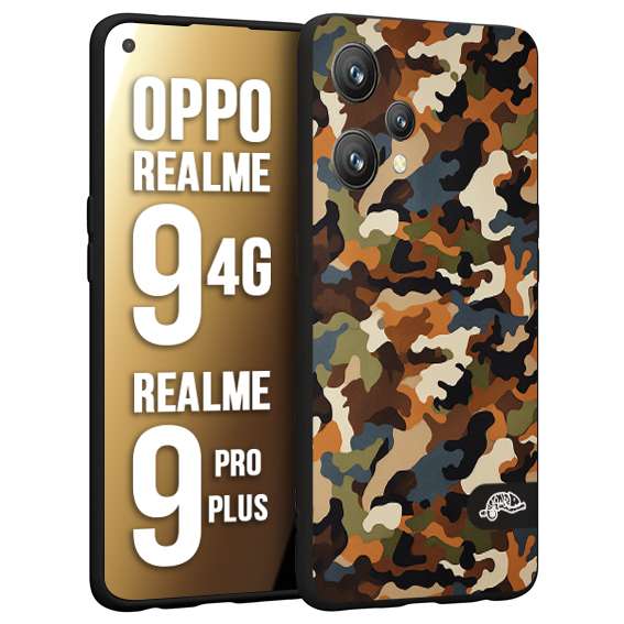 CUSTOMIZZA - Custodia cover nera morbida in tpu compatibile per Oppo Realme 9 4G - 9 PRO PLUS camouflage mimetico militare moderno blu marrone beige