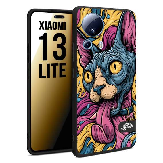 CUSTOMIZZA - Custodia cover nera morbida in tpu compatibile per Xiaomi 13 LITE Sphynx Colorato Pop Art Psichedelico Gatto Blu Rosa Giallo Artistica Fantasy