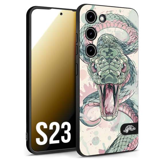 CUSTOMIZZA - Custodia cover nera morbida in tpu compatibile per Samsung S23 snake pink green serpente tatuaggio tattoo disegnato a mano
