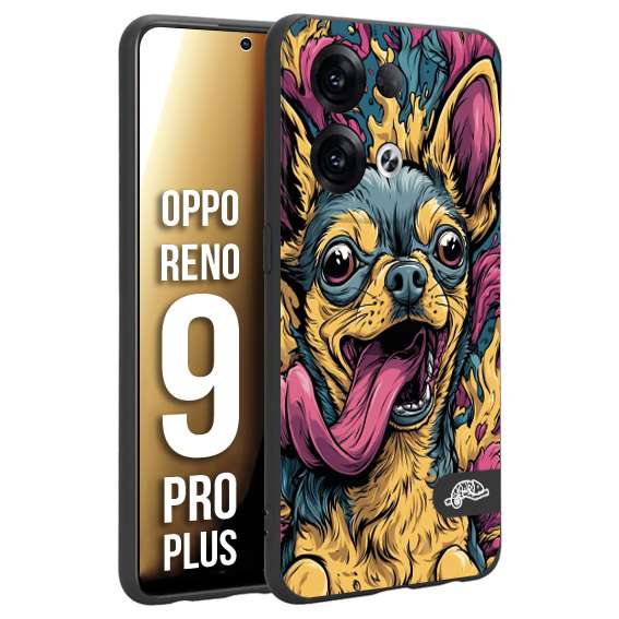 CUSTOMIZZA - Custodia cover nera morbida in tpu compatibile per Oppo Reno 9 PRO PLUS Chihuahua illustrazione cane pop art cane street art cartone animato