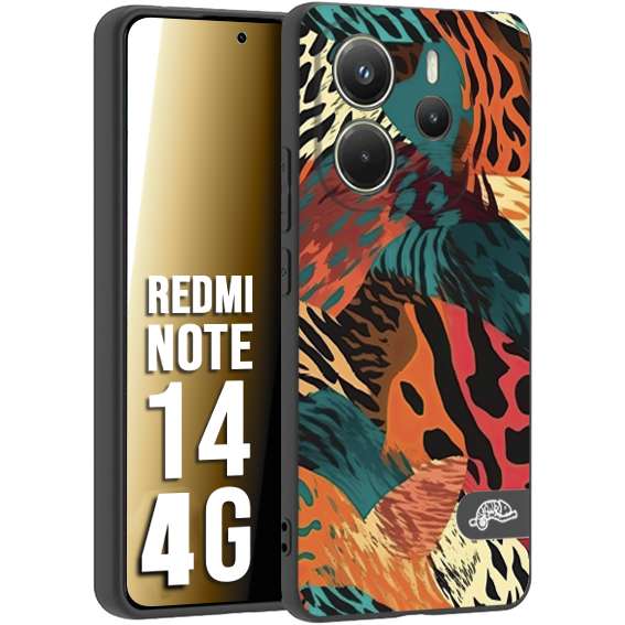 CUSTOMIZZA - Custodia cover nera morbida in tpu compatibile per Xiaomi Redmi Note 14 4G leopardato tigrato tiger colorata summer arancio verde fucsia