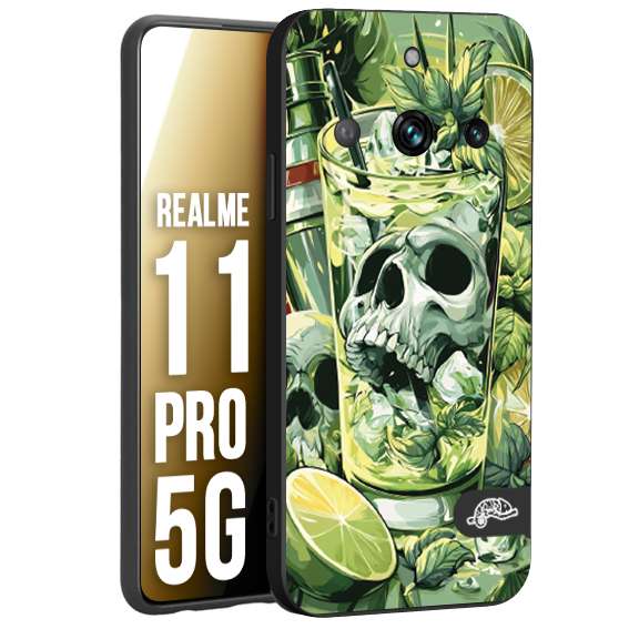 CUSTOMIZZA - Custodia cover nera morbida in tpu compatibile per Realme 11 PRO 5G Mojito cocktail teschio illustrazione drink lime menta ghiacci tropicale street art