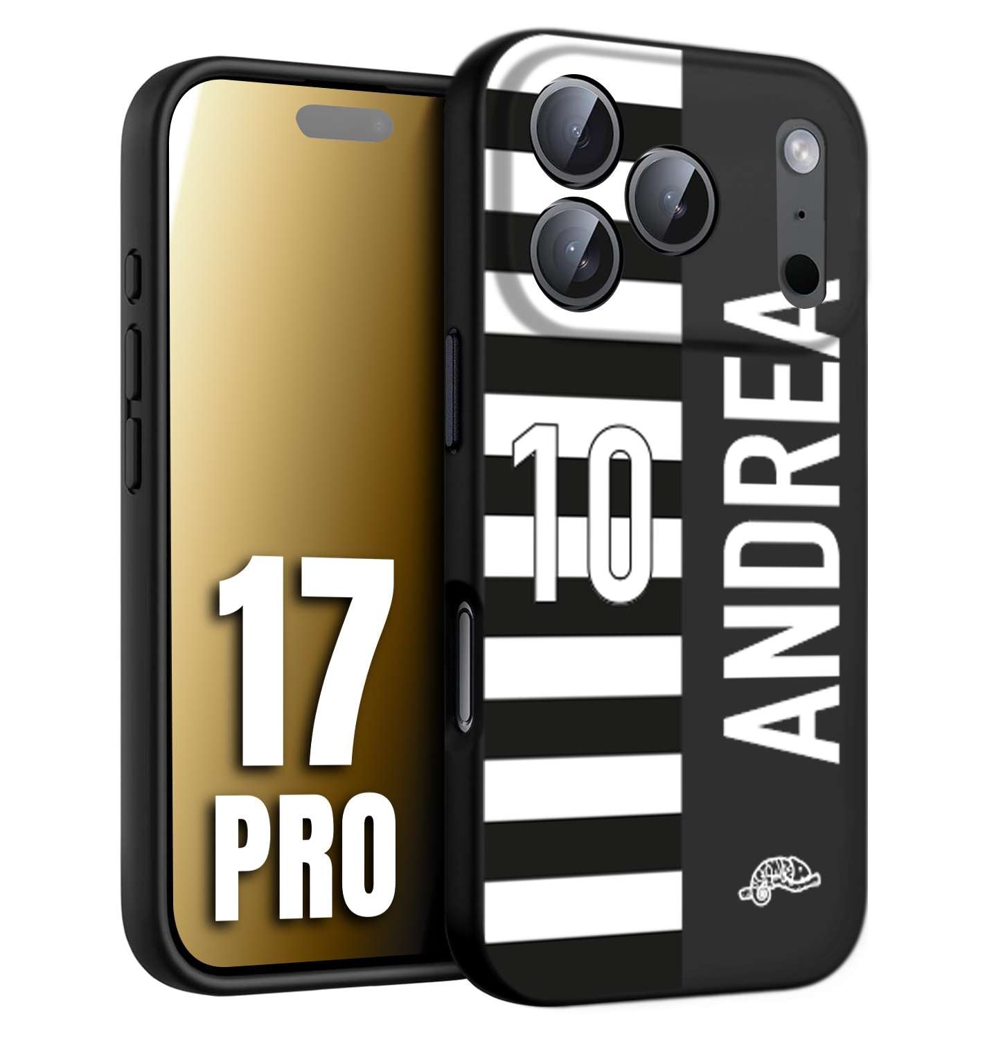 CUSTOMIZZA - Custodia cover nera morbida in tpu compatibile per iPhone 17 PRO personalizzata calcio football nome e numero calciatori bianconera