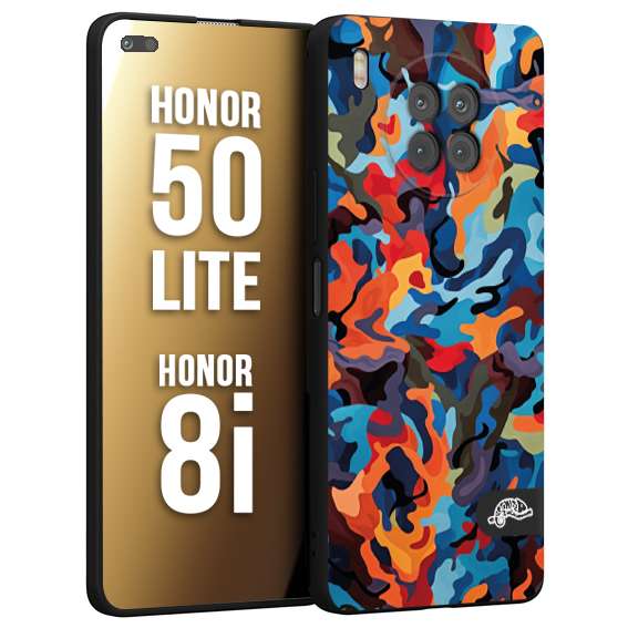 CUSTOMIZZA - Custodia cover nera morbida in tpu compatibile per Honor 8i - Honor 50 LITE camouflage mimetico militare moderno blu arancio rosso