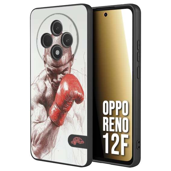 CUSTOMIZZA - Custodia cover nera morbida in tpu compatibile per Oppo Reno 12F pugilato pugili disegno tattoo guantoni box sport primo piano