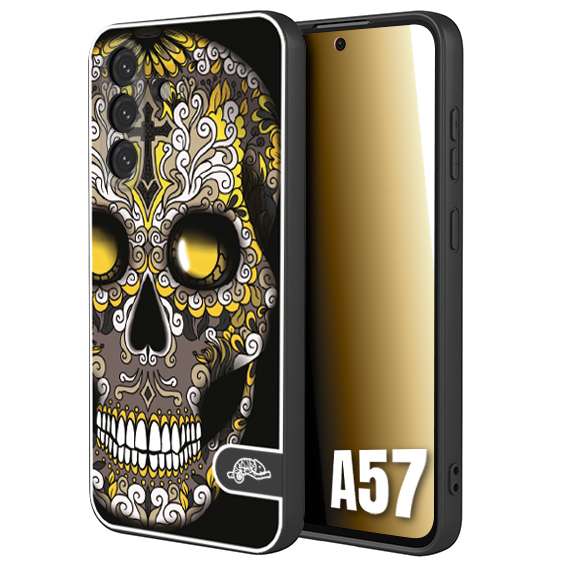 CUSTOMIZZA - Custodia cover nera morbida in tpu compatibile per Samsung A57 teschio messicano Mexican skull nero giallo