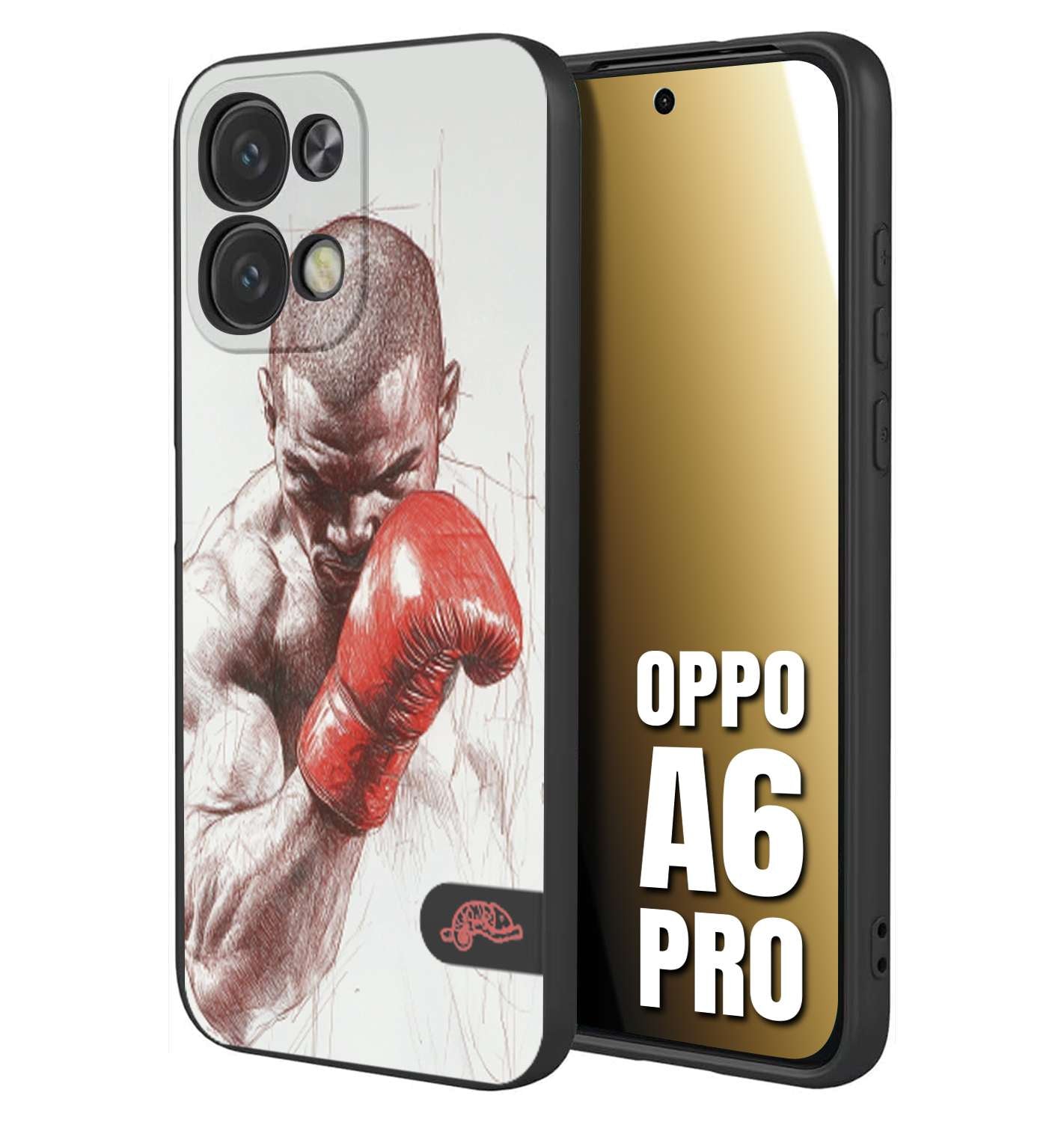 CUSTOMIZZA - Custodia cover nera morbida in tpu compatibile per Oppo A6 PRO pugilato pugili disegno tattoo guantoni box sport primo piano