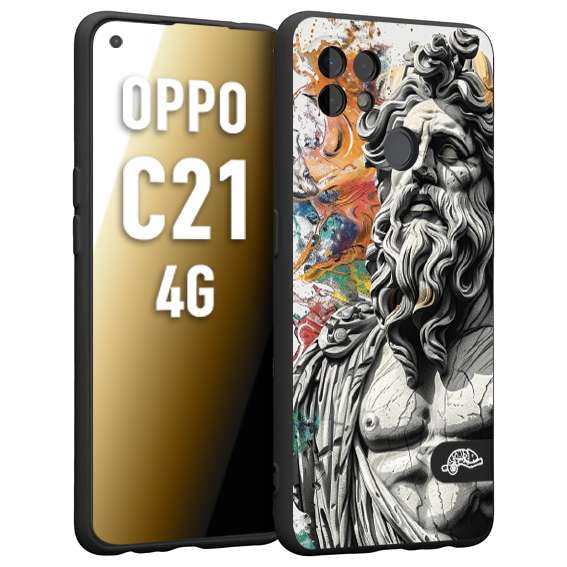 CUSTOMIZZA - Custodia cover nera morbida in tpu compatibile per Realme C21 4G statua colorata moderna antico tattoo splash color