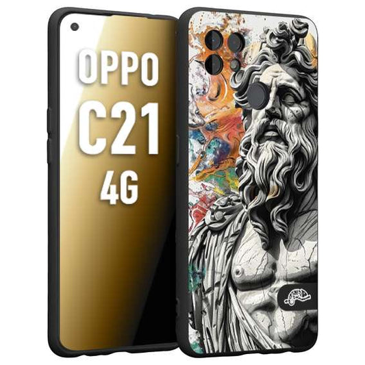 CUSTOMIZZA - Custodia cover nera morbida in tpu compatibile per Realme C21 4G statua colorata moderna antico tattoo splash color