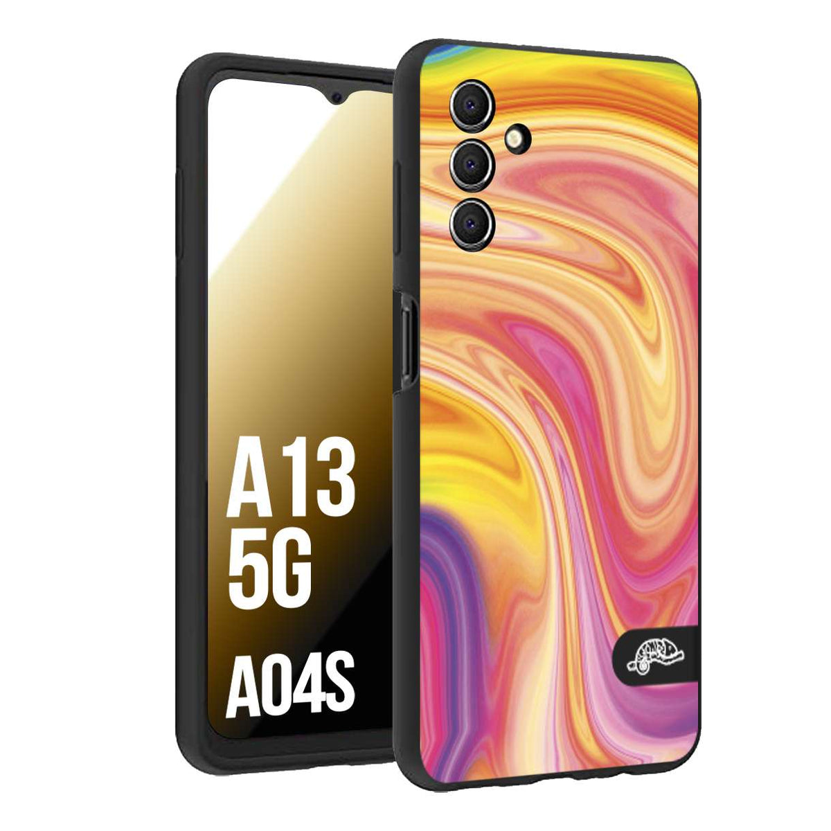 CUSTOMIZZA - Custodia cover nera morbida in tpu compatibile per Samsung A04S - A13 5G colorata fantasia vortice marmo onde rosa fucsia gialla