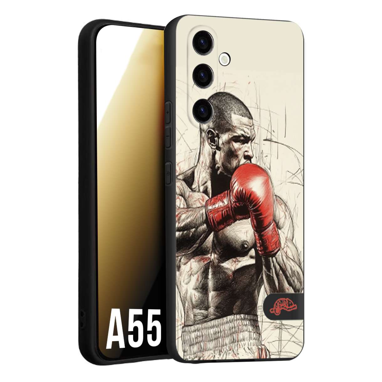 CUSTOMIZZA - Custodia cover nera morbida in tpu compatibile per Samsung A55 5G pugilato pugili disegno tattoo guantoni box sport ring