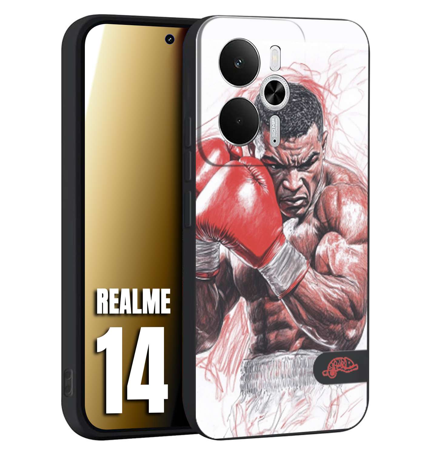 CUSTOMIZZA - Custodia cover nera morbida in tpu compatibile per Realme 14 5G pugilato pugili disegno tattoo guantoni boxer pesi massimi iron mike