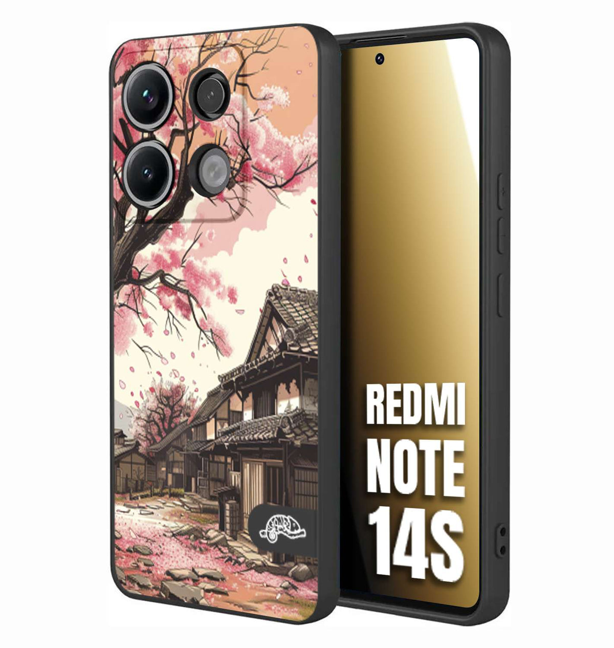 CUSTOMIZZA - Custodia cover nera morbida in tpu compatibile per Xiaomi Redmi Note 14S casa giapponese rosa ciliegio in fiore disegnata tattoo