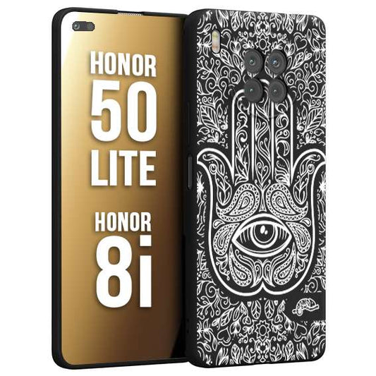 CUSTOMIZZA - Custodia cover nera morbida in tpu compatibile per Honor 8i - Honor 50 LITE mano di fatima effetto rilievo mandala donna