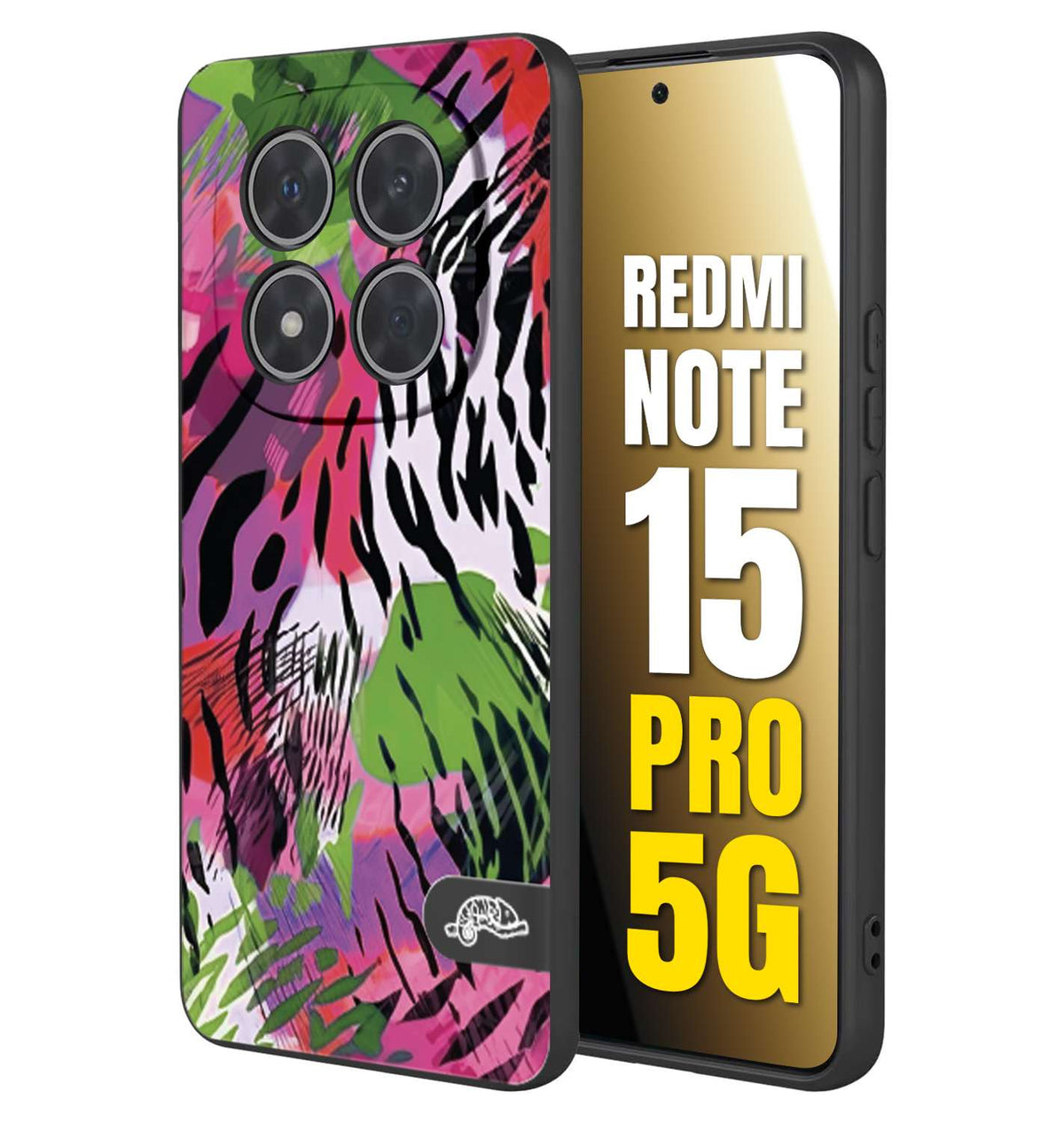 CUSTOMIZZA - Custodia cover nera morbida in tpu compatibile per Xiaomi Redmi Note 15 PRO 5G leopardato tigrato tiger colorata summer color verde fucsia