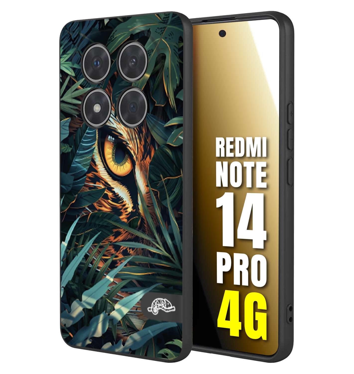 CUSTOMIZZA - Custodia cover nera morbida in tpu compatibile per Xiaomi Redmi Note 14 PRO 4G animali color giungla tropicale occhio di giaguaro felino disegnato