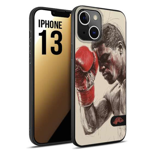 CUSTOMIZZA - Custodia cover nera morbida in tpu compatibile per iPhone 13 pugilato pugili disegno tattoo guantoni boxer pesi massimi