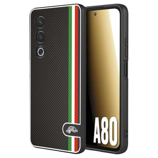 CUSTOMIZZA - Custodia cover nera morbida in tpu compatibile per Oppo A80 effetto fibra di carbonio bandiera Italia made in Italy