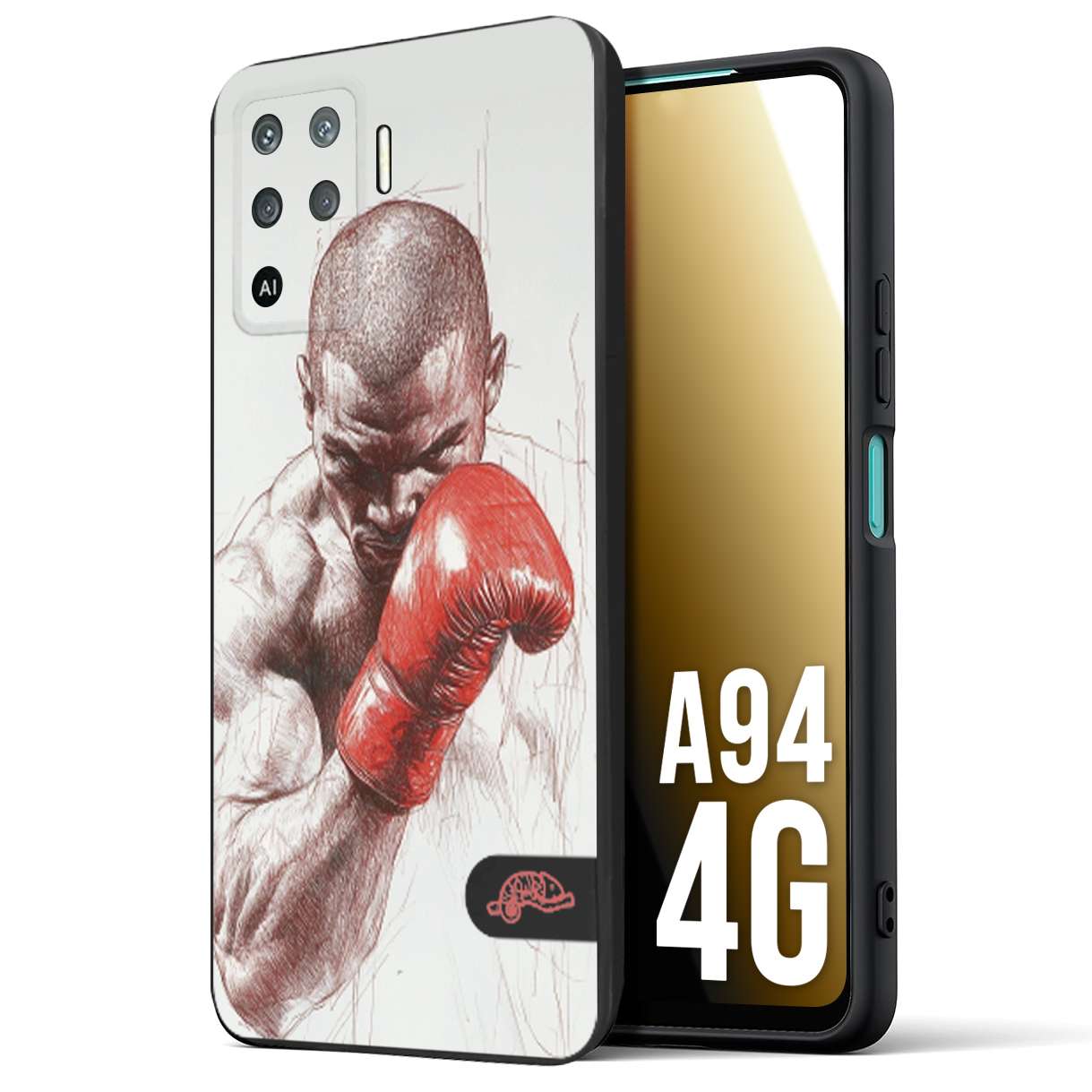 CUSTOMIZZA - Custodia cover nera morbida in tpu compatibile per Oppo A94 4G pugilato pugili disegno tattoo guantoni box sport primo piano