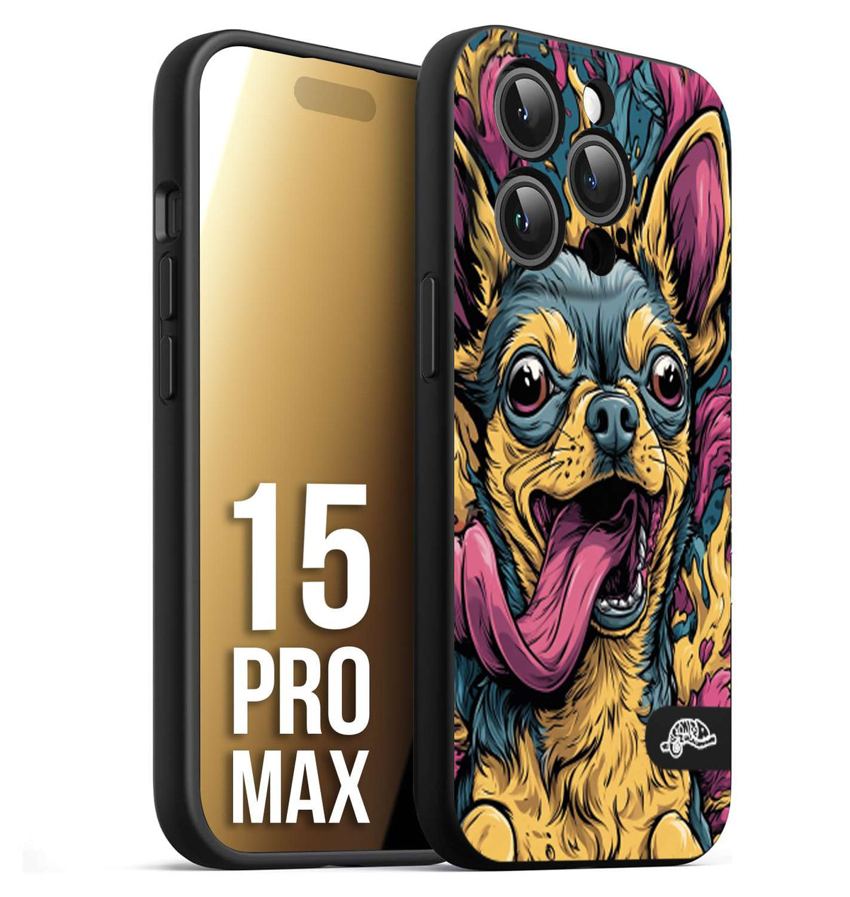 CUSTOMIZZA - Custodia cover nera morbida in tpu compatibile per iPhone 15 PRO MAX Chihuahua illustrazione cane pop art cane street art cartone animato