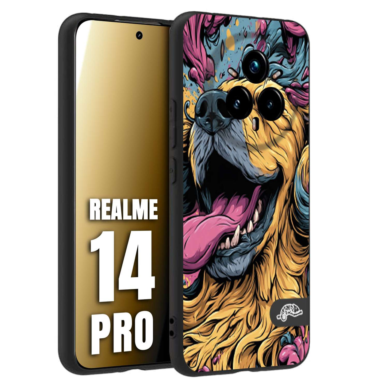CUSTOMIZZA - Custodia cover nera morbida in tpu compatibile per Realme 14 PRO Golden Retriever illustrazione cane pop art cane street art cartone animato