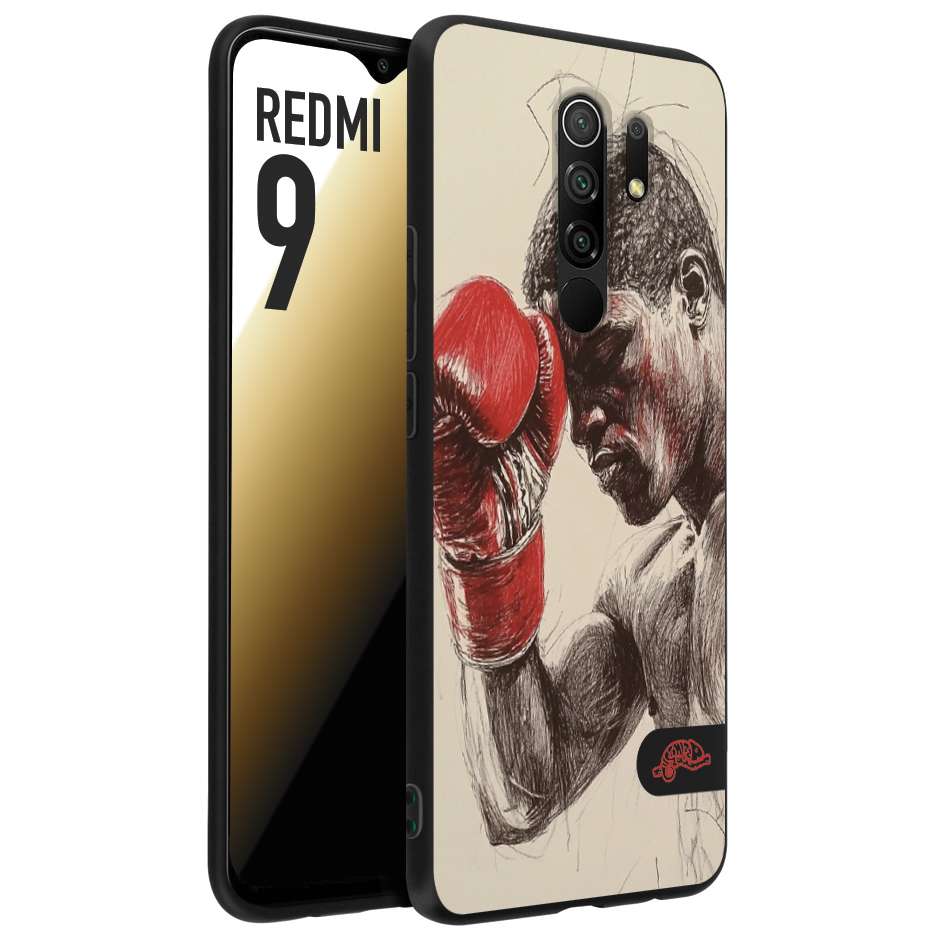 CUSTOMIZZA - Custodia cover nera morbida in tpu compatibile per Xiaomi Redmi 9 pugilato pugili disegno tattoo guantoni boxer pesi massimi