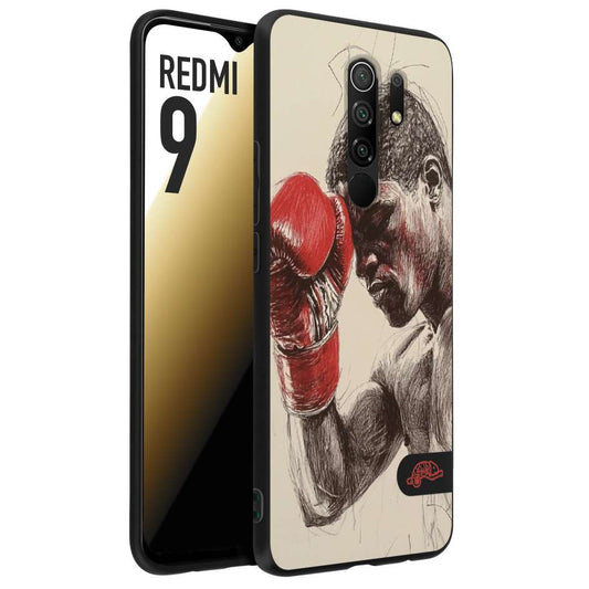 CUSTOMIZZA - Custodia cover nera morbida in tpu compatibile per Xiaomi Redmi 9 pugilato pugili disegno tattoo guantoni boxer pesi massimi