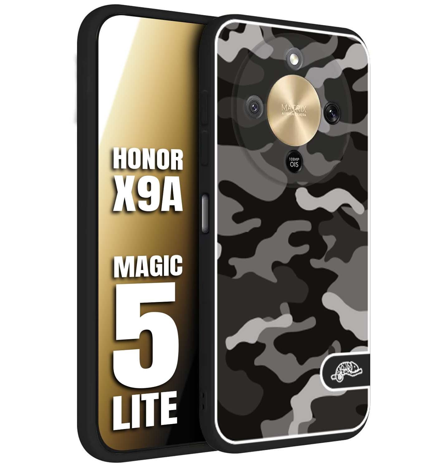 CUSTOMIZZA - Custodia cover nera morbida in tpu compatibile per Honor X9A - Honor Magic 5 Lite camouflage mimetico militare nero black grigio
