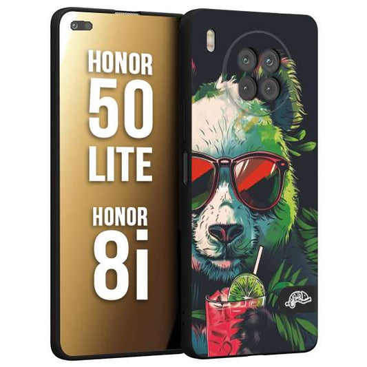 CUSTOMIZZA - Custodia cover nera morbida in tpu compatibile per Honor 8i - Honor 50 LITE estate disegnata cocktails animali simpatici panda mojito
