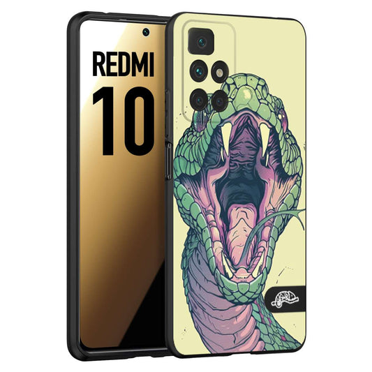 CUSTOMIZZA - Custodia cover nera morbida in tpu compatibile per Xiaomi Redmi 10 snake yellow green serpente tatuaggio tattoo disegnato a mano
