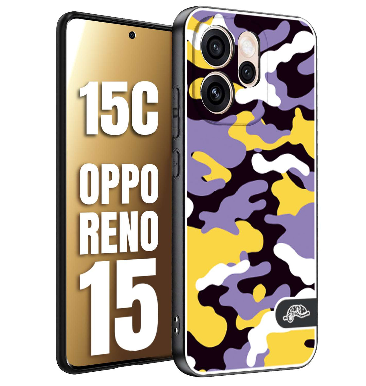 CUSTOMIZZA - Custodia cover nera morbida in tpu compatibile per Oppo Reno 15 - Reno 15Ccamouflage mimetico militare viola lilla giallo