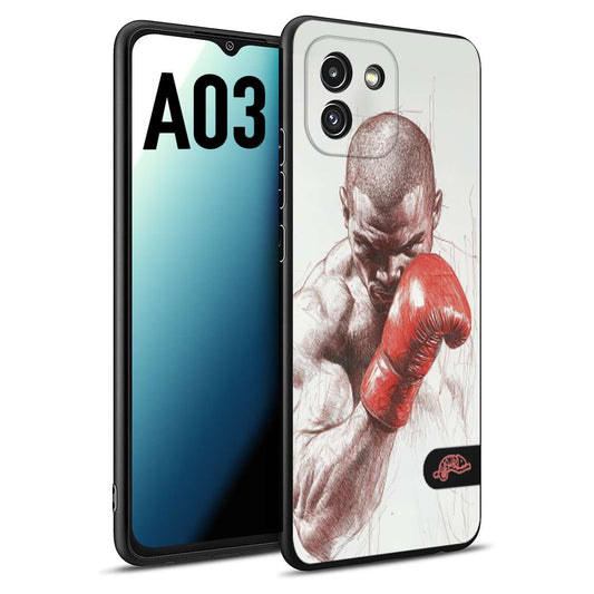 CUSTOMIZZA - Custodia cover nera morbida in tpu compatibile per Samsung A03 pugilato pugili disegno tattoo guantoni box sport primo piano