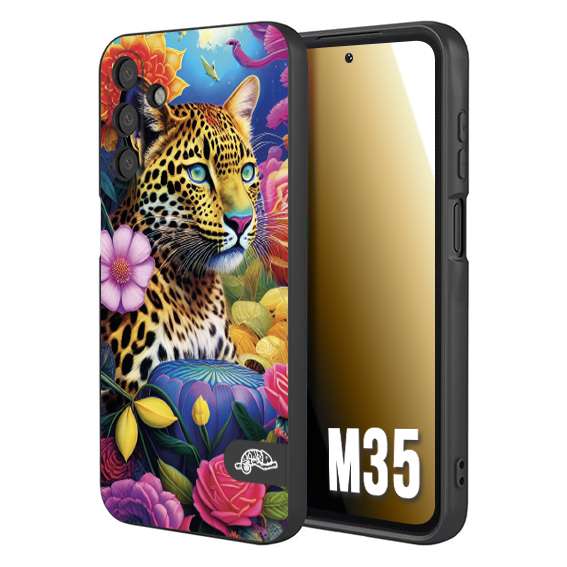 CUSTOMIZZA - Custodia cover nera morbida in tpu compatibile per Samsung M35 astratti donna flower fantasia leopardo ghepardo animali colorati