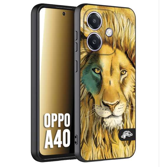 CUSTOMIZZA - Custodia cover nera morbida in tpu compatibile per Oppo A40 leone lion disegnato a mano giallo blu a rilievo artistico brown