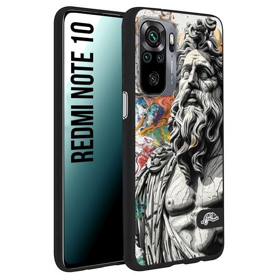 CUSTOMIZZA - Custodia cover nera morbida in tpu compatibile per Xiaomi Redmi Note 10 statua colorata moderna antico tattoo splash color