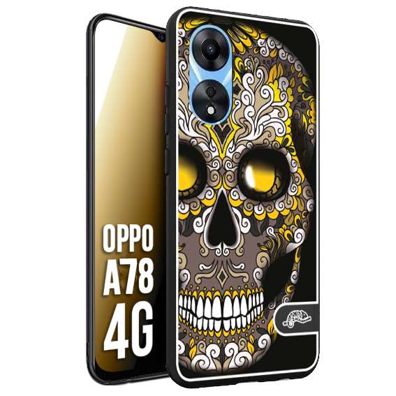CUSTOMIZZA - Custodia cover nera morbida in tpu compatibile per Oppo A78 4G teschio messicano Mexican skull nero giallo