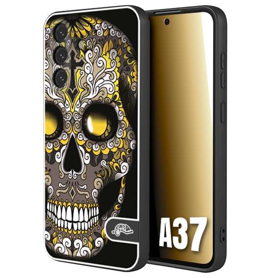 CUSTOMIZZA - Custodia cover nera morbida in tpu compatibile per Samsung A37 teschio messicano Mexican skull nero giallo
