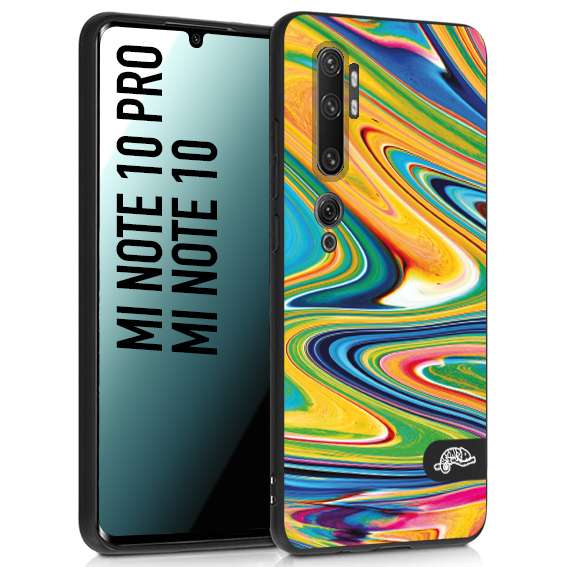 CUSTOMIZZA - Custodia cover nera morbida in tpu compatibile per Xiaomi Mi Note 10 - Mi Note 10 Pro colorata fantasia vortice marmo arcobaleno gialla verde blu