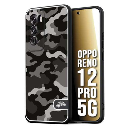 CUSTOMIZZA - Custodia cover nera morbida in tpu compatibile per Oppo Reno 12 PRO 5G camouflage mimetico militare nero black grigio