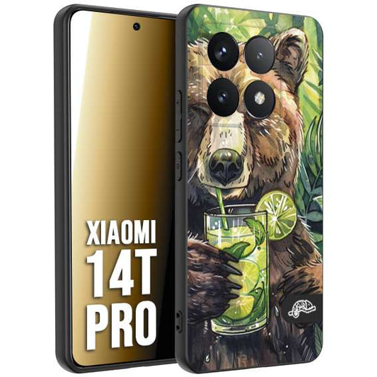 CUSTOMIZZA - Custodia cover nera morbida in tpu compatibile per Xiaomi 14T PRO fiori estate disegnata cocktails animali simpatici orso bear negroni