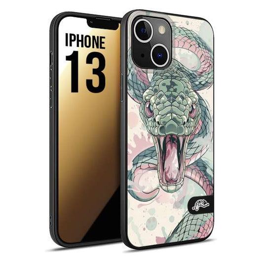 CUSTOMIZZA - Custodia cover nera morbida in tpu compatibile per iPhone 13 snake pink green serpente tatuaggio tattoo disegnato a mano