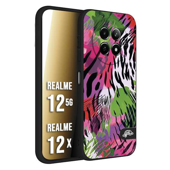 CUSTOMIZZA - Custodia cover nera morbida in tpu compatibile per Realme 12 5G - 12X leopardato tigrato tiger colorata summer color verde fucsia