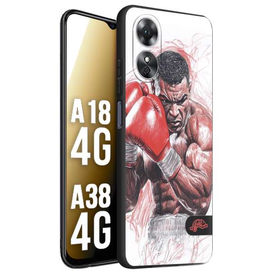 CUSTOMIZZA - Custodia cover nera morbida in tpu compatibile per Oppo A18 4G - A38 4G pugilato pugili disegno tattoo guantoni boxer pesi massimi iron mike