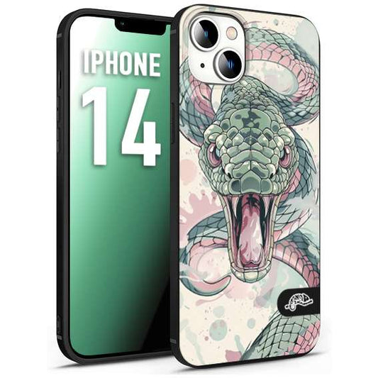 CUSTOMIZZA - Custodia cover nera morbida in tpu compatibile per iPhone 14 snake pink green serpente tatuaggio tattoo disegnato a mano