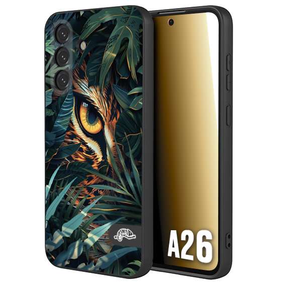 CUSTOMIZZA - Custodia cover nera morbida in tpu compatibile per Samsung A26 animali color giungla tropicale occhio di giaguaro felino disegnato