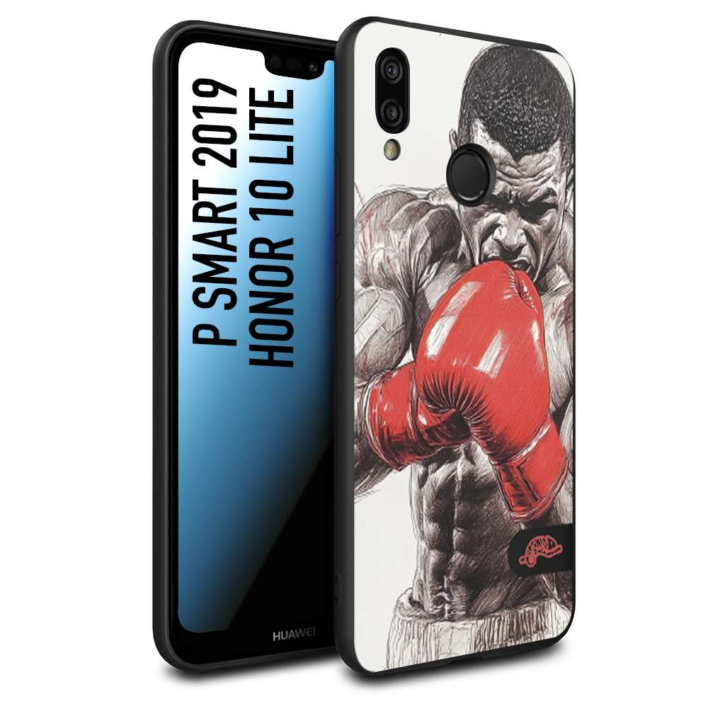 CUSTOMIZZA - Custodia cover nera morbida in tpu compatibile per Huawei P Smart 2019 pugilato pugili disegno tattoo guantoni box pesi massimi gancio
