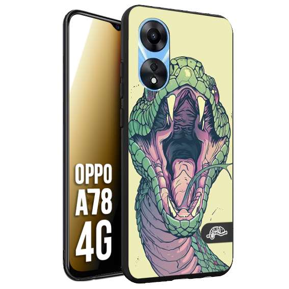 CUSTOMIZZA - Custodia cover nera morbida in tpu compatibile per Oppo A78 4G snake yellow green serpente tatuaggio tattoo disegnato a mano