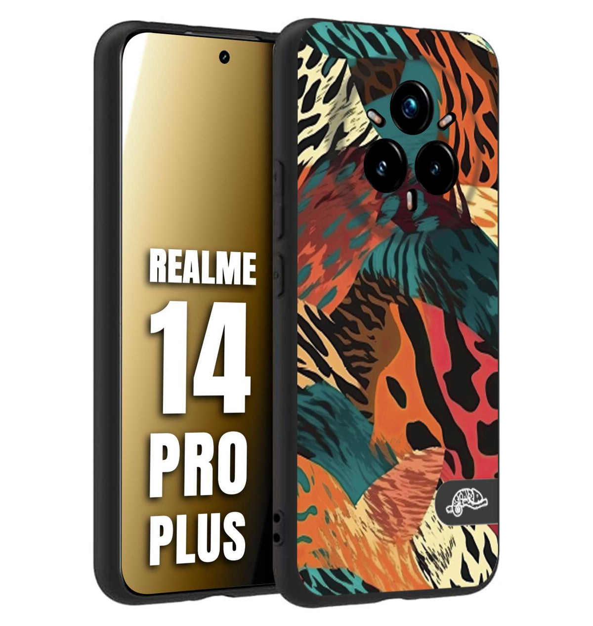 CUSTOMIZZA - Custodia cover nera morbida in tpu compatibile per Realme 14 PRO PLUS leopardato tigrato tiger colorata summer arancio verde fucsia