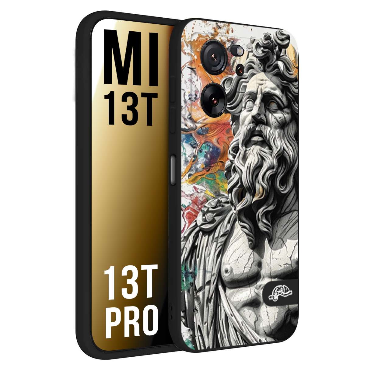CUSTOMIZZA - Custodia cover nera morbida in tpu compatibile per Xiaomi 13T - 13T PRO statua colorata moderna antico tattoo splash color