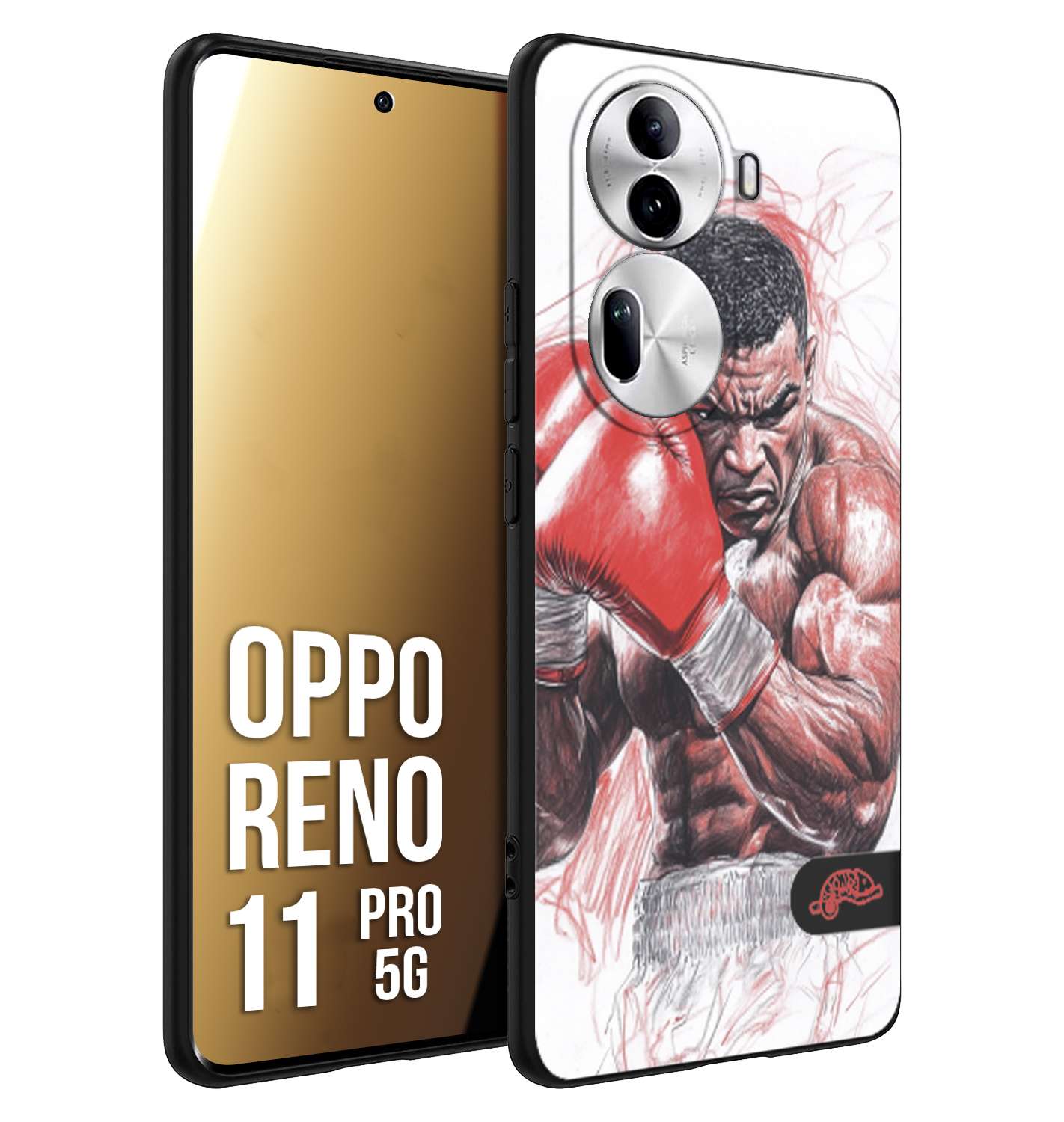CUSTOMIZZA - Custodia cover nera morbida in tpu compatibile per Oppo Reno 11 PRO 5G pugilato pugili disegno tattoo guantoni boxer pesi massimi iron mike